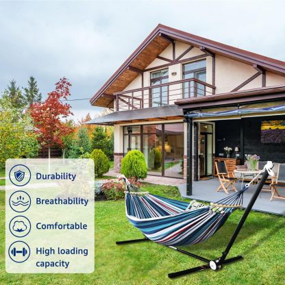 Garden Cotton Hammock Comfortable Fabric Hammock with Spreader Bar Durable Hammock Up to 450lbs Portable Lightweight Hammock with Travel Bag,Perfect for Camping Outdoor/Indoor Patio Backyard