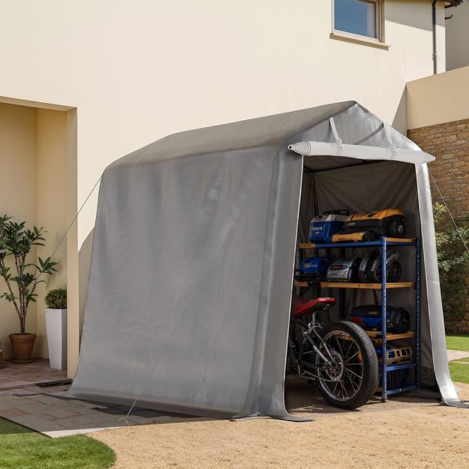 6x8ft Portable Shelter Shed, 7ft High Outdoor Storage with UV Resistant and Waterproof Tarp