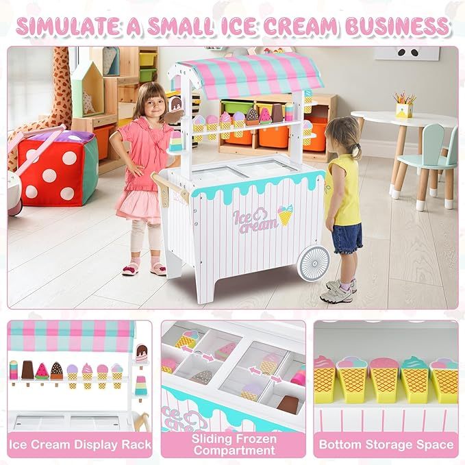 Wooden Grocery Store Playset w/12 Pieces Play Accessories