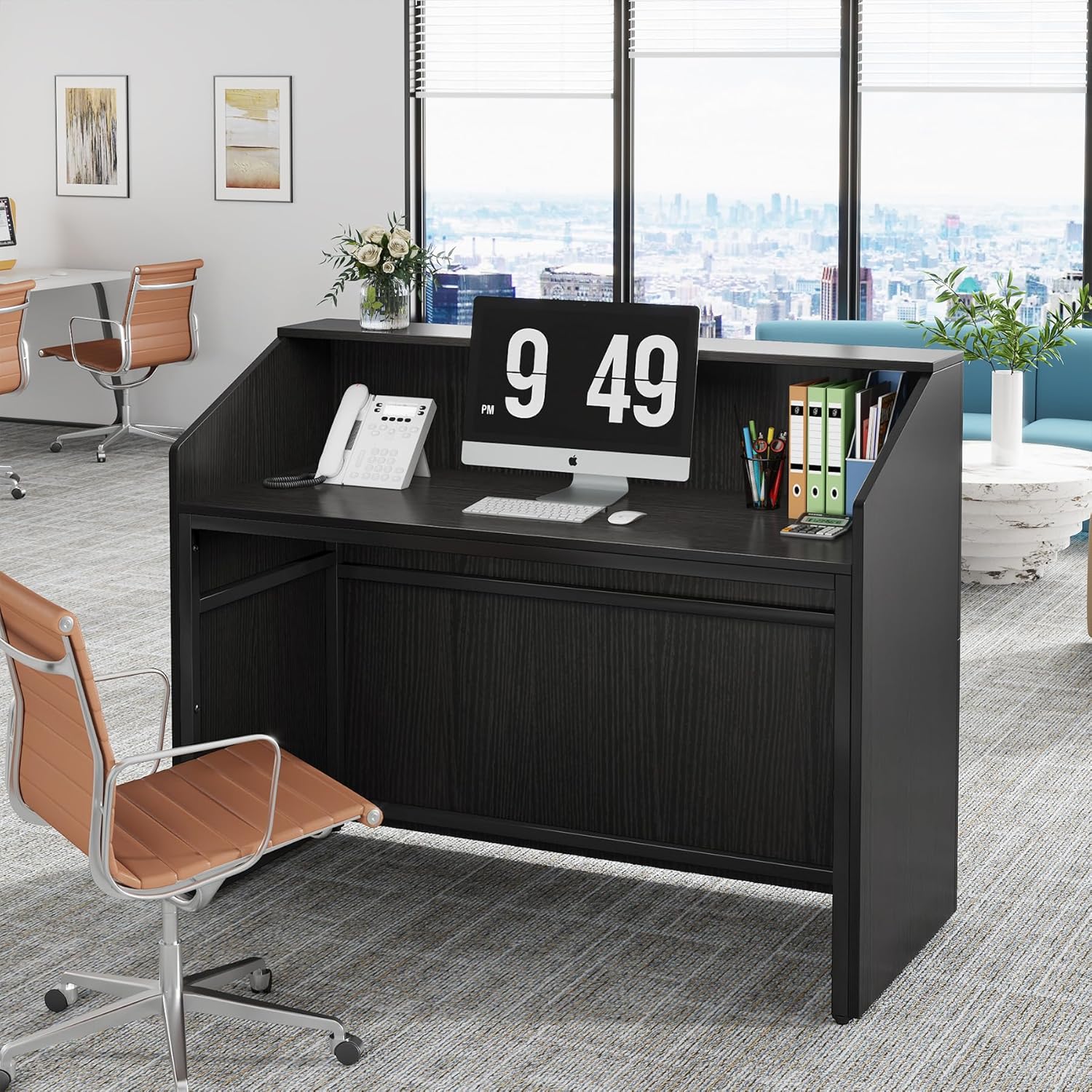 Modern Front Desk Reception Room Table with Cable Grommet, 47 inch Retail Counter