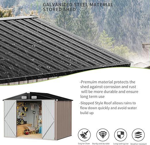 Outdoor Storage Shed 3.6x6.4FT, Utility Steel Tool Shed with Lockable Door, Galvanized Metal with Air Vents for Garden Backyard Patio Lawn