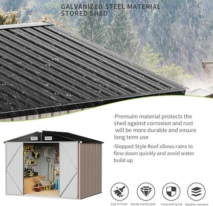 Outdoor Storage Shed 3.6x6.4FT, Utility Steel Tool Shed with Lockable Door, Galvanized Metal with Air Vents for Garden Backyard Patio Lawn