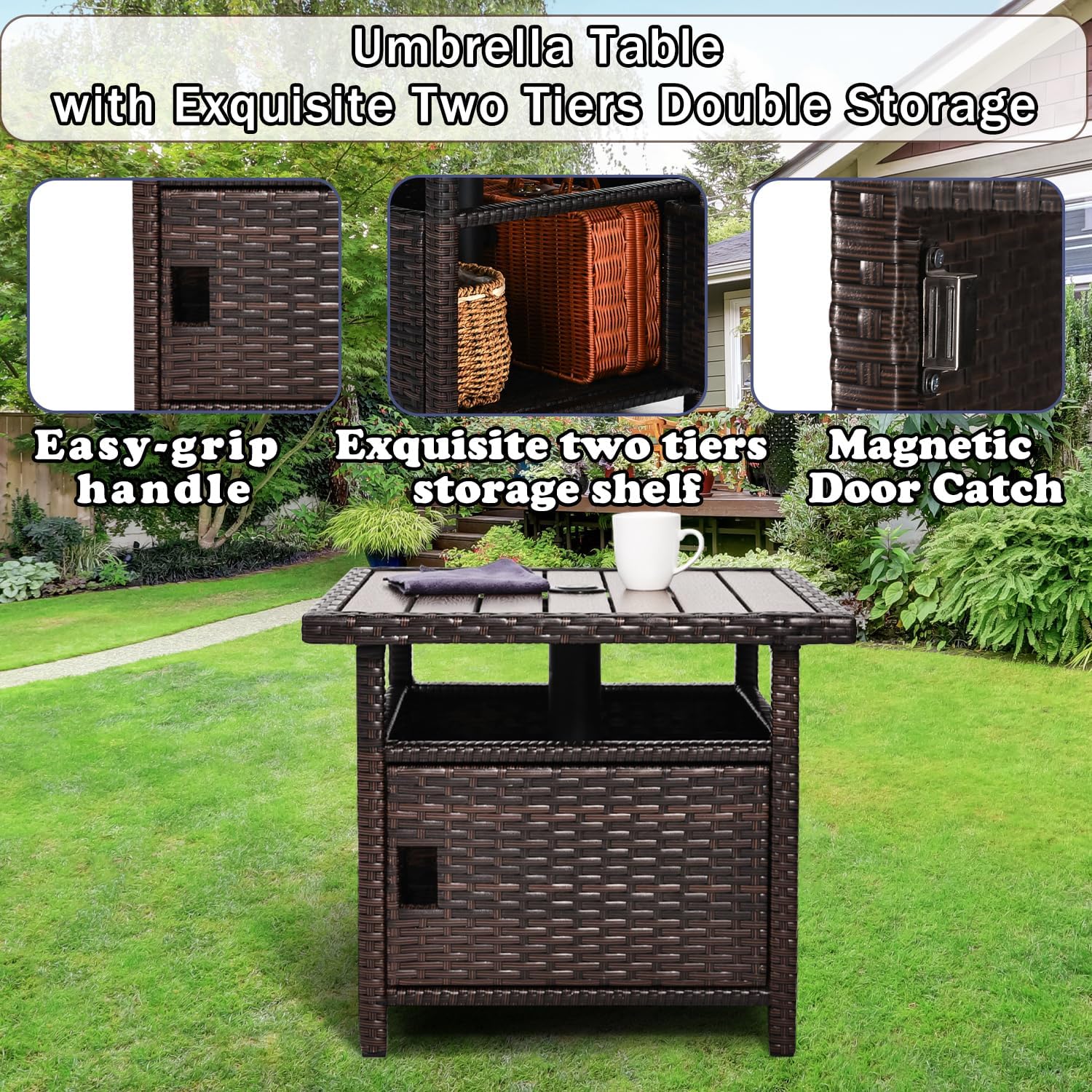 Outdoor Wicker Adirondack Chairs Set 2 With Umbrella Table Rattan Fire Pit Chairs