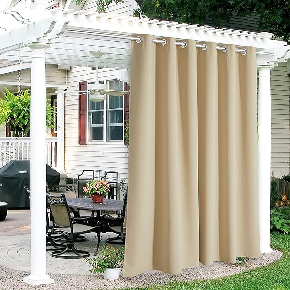 Patio Curtains Outdoor - Waterproof Heat UV Shade Privacy Blackout Curtains for Porch Gazebo Canopy Pergola Garage Sun Room Decor, 84 Width x 84 inch Length, 1 Panel, Biscotti Beige