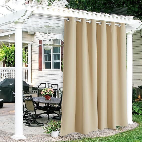 Patio Curtains Outdoor - Waterproof Heat UV Shade Privacy Blackout Curtains for Porch Gazebo Canopy Pergola Garage Sun Room Decor, 84 Width x 84 inch Length, 1 Panel, Biscotti Beige