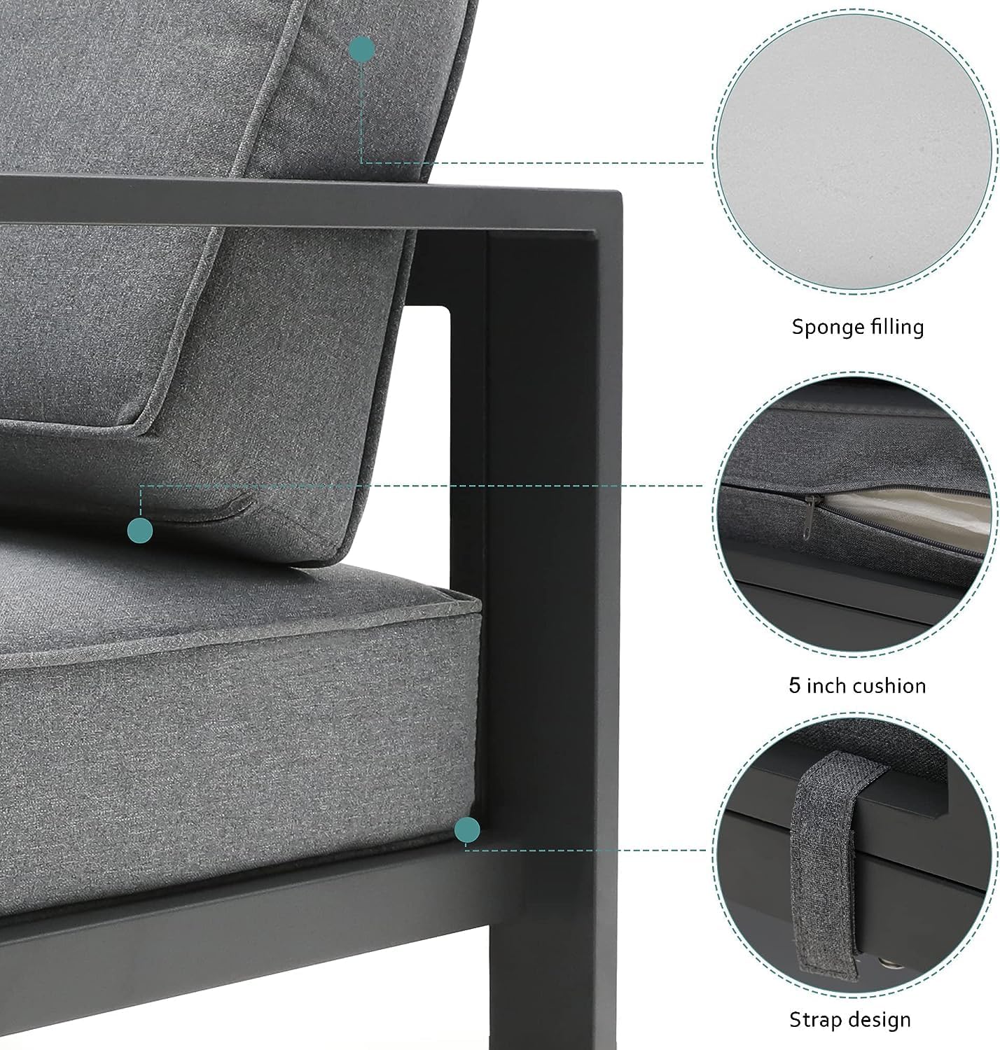 2-Seater Outdoor Loveseat Aluminum Patio Furniture Sofa, All-Weather Outdoor Couch with Cushion, Grey