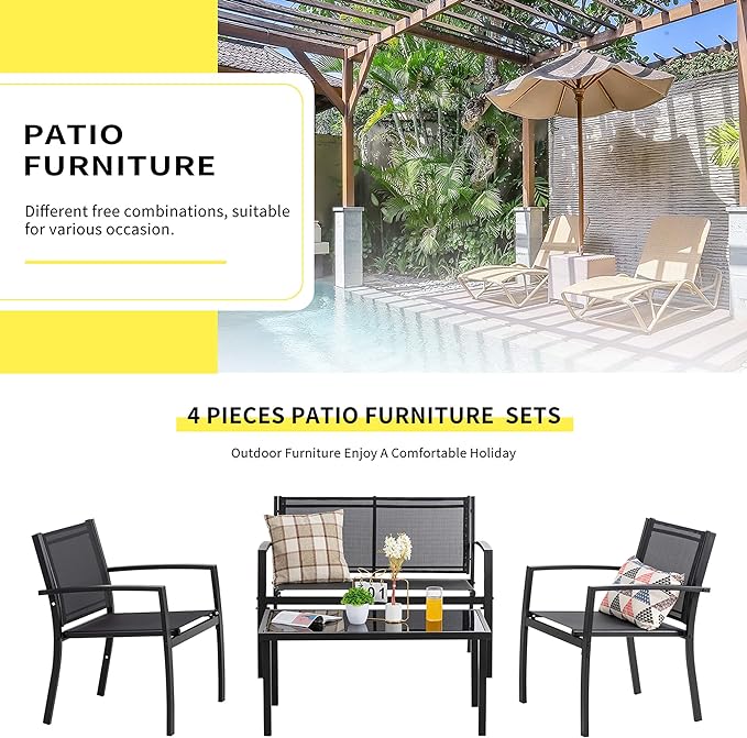 4 Pieces Patio Furniture Set All Weather Textile Fabric Outdoor Conversation Set