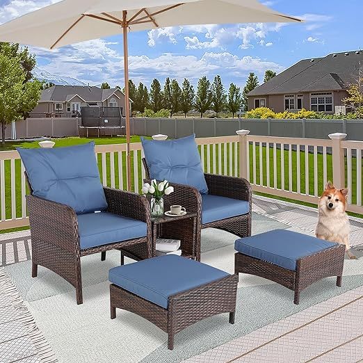 5 Pieces Wicker Conversation Sets Patio Outdoor Furniture Set with PE Rattan Indoor & Outdoor Furniture Set with Coffee Table for Backyard Porch and Garden