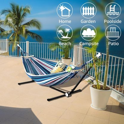 Garden Cotton Hammock Comfortable Fabric Hammock with Spreader Bar Durable Hammock Up to 450lbs Portable Lightweight Hammock with Travel Bag,Perfect for Camping Outdoor/Indoor Patio Backyard