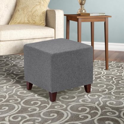 Square Ottoman Fabric Cube Foot Rest Stool with Wooden Legs