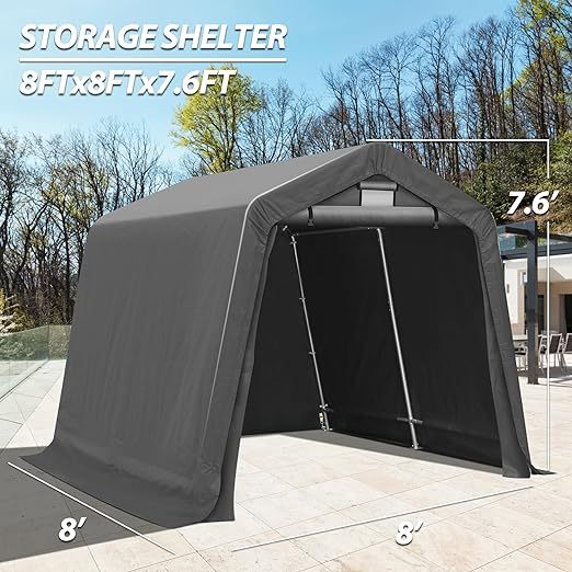 8x8Ft Ourdoor Storage Shed Shelter,Portable Shed Garage with Roll-up Zipper Door &Vent Window, Heavy Duty Storage Tent Carport for Bike,Motorcycle