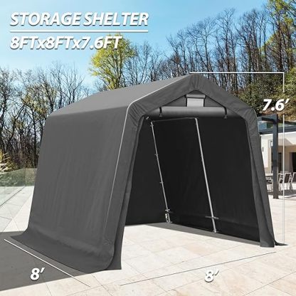 8x8Ft Ourdoor Storage Shed Shelter,Portable Shed Garage with Roll-up Zipper Door &Vent Window, Heavy Duty Storage Tent Carport for Bike,Motorcycle