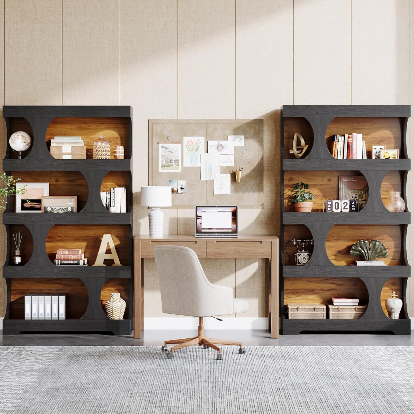 4-Tier S-Shaped Bookshelf, Wood Decorative Storage Shelving, Modern Freestanding Display Shelves