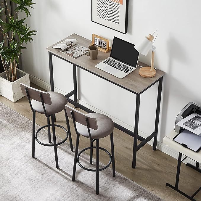 Bar Table and Chairs Set for 2, 3-Piece Small Rectangle Pub Bistro Table and PU Upholstered Stools with Backrest