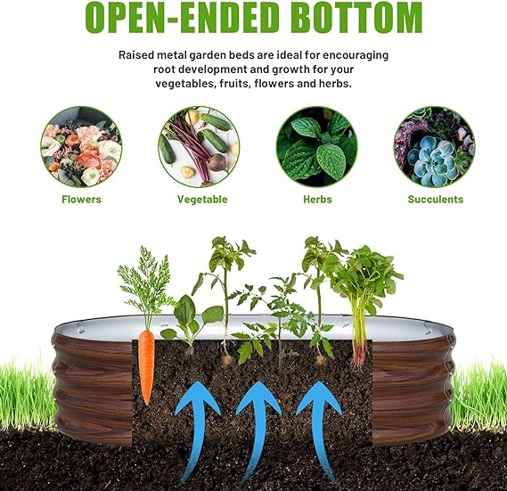 Galvanized Raised Garden Bed Outdoor, 2 Pcs 4x2x1ft Oval Metal Planter Box for Planting Plants Vegetables, Brown