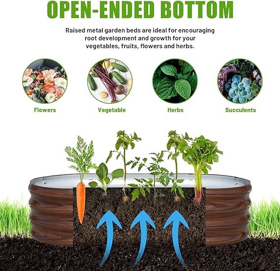 Galvanized Raised Garden Bed Outdoor, 2 Pcs 4x2x1ft Oval Metal Planter Box for Planting Plants Vegetables, Brown