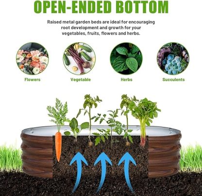 Galvanized Raised Garden Bed Outdoor, 2 Pcs 4x2x1ft Oval Metal Planter Box for Planting Plants Vegetables, Brown