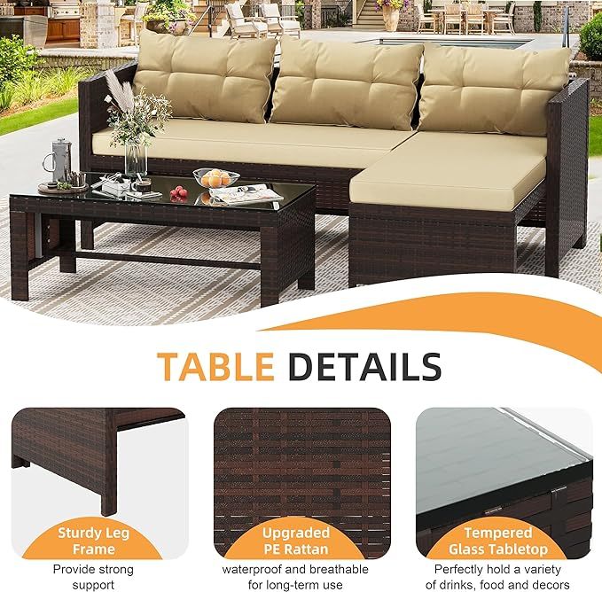 Outdoor Patio Furniture Sets, Wicker Patio sectional Sets 3-Piece