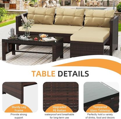 Outdoor Patio Furniture Sets, Wicker Patio sectional Sets 3-Piece