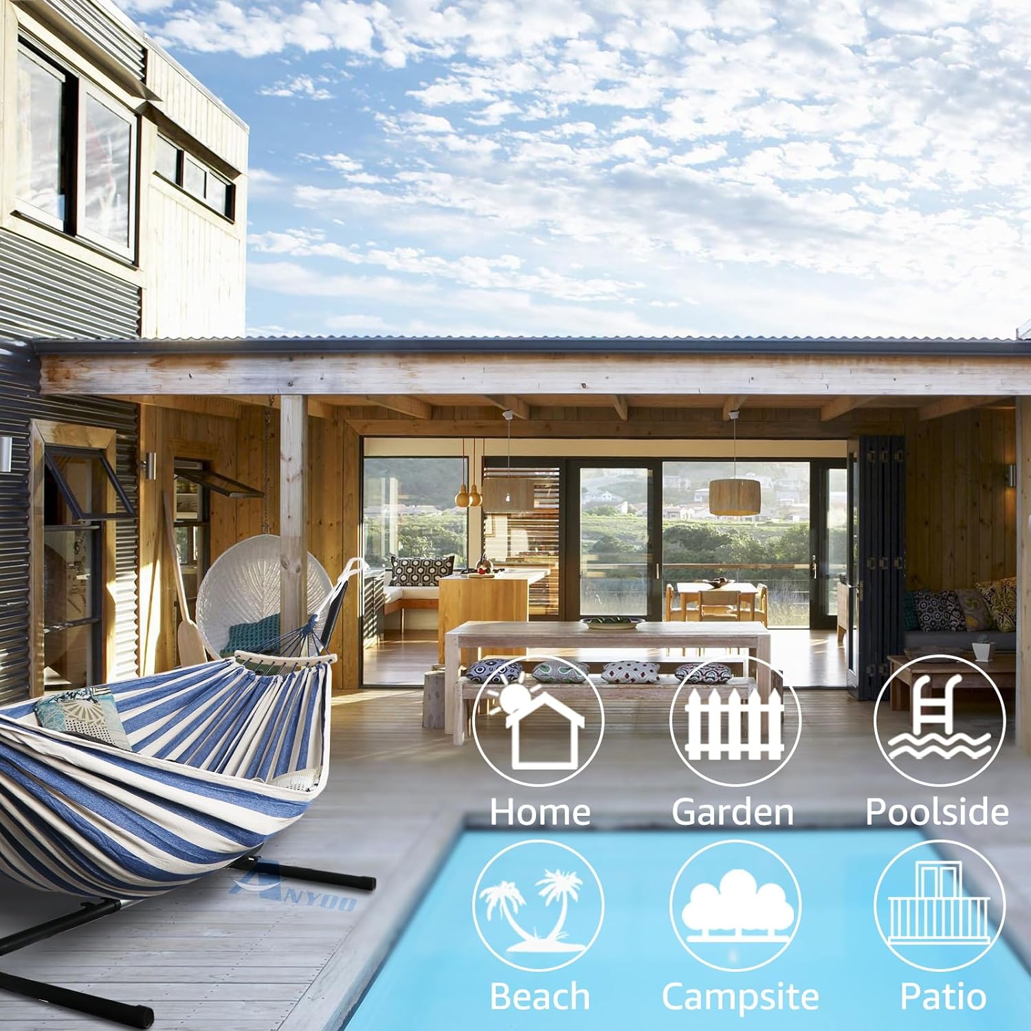 Garden Cotton Hammock Comfortable Fabric Hammock with Spreader Bar Durable Hammock Up to 450lbs Portable Lightweight Hammock with Travel Bag,Perfect for Camping Outdoor/Indoor Patio Backyard