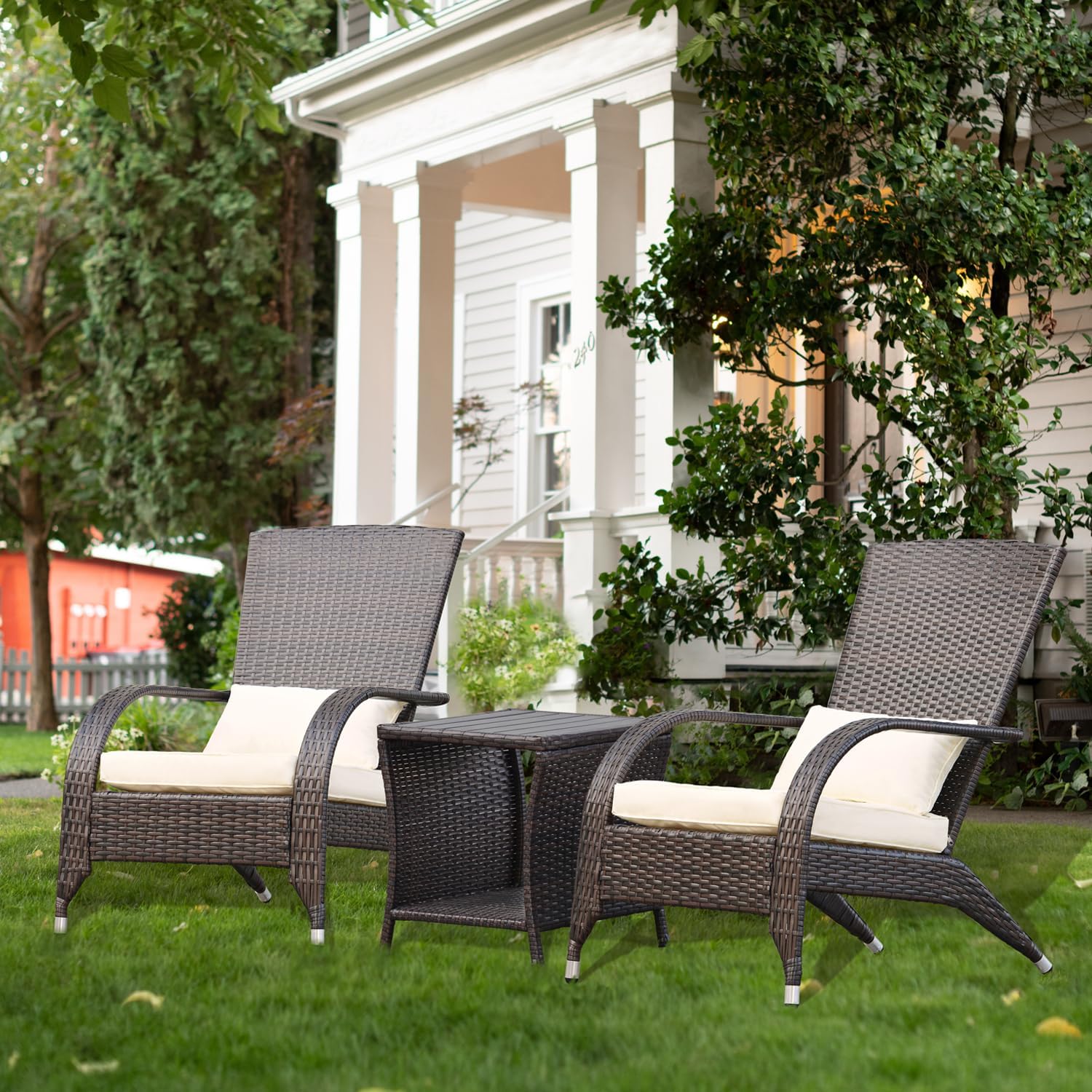Adirondack Chairs Set 2 Outdoor Wicker Rattan Fire Pit Chairs