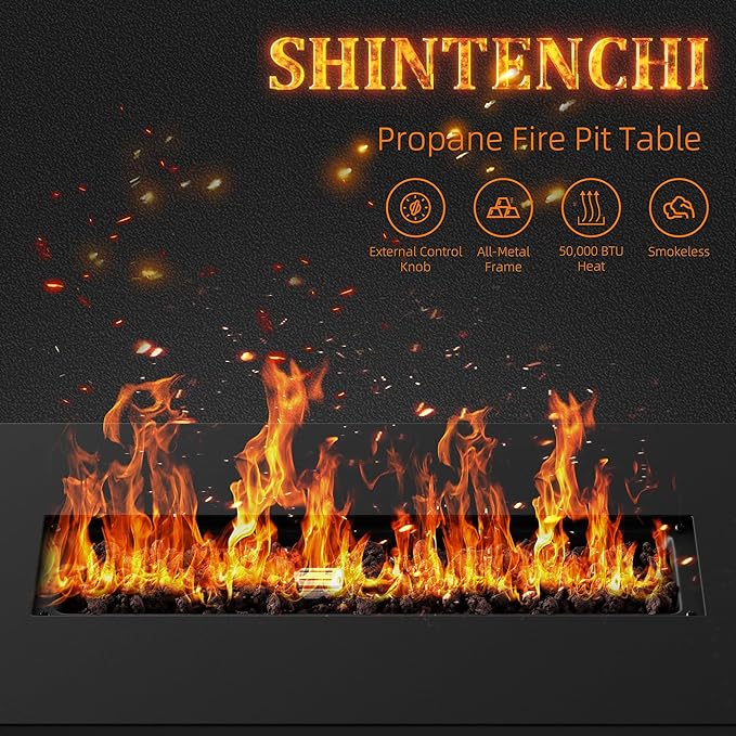 30 inch Propane Fire Pit, Square Gas Fire Pit Table with Grey Ceramic Tile Tabletop and Lid