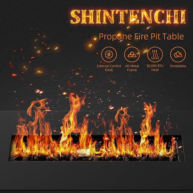 30 inch Propane Fire Pit, Square Gas Fire Pit Table with Grey Ceramic Tile Tabletop and Lid