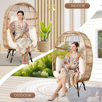 Oversized Wicker Egg Chair Hand-Woven Stable and Sturdy 440 lbs. Load