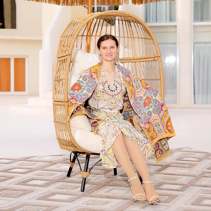 Oversized Wicker Egg Chair Hand-Woven Stable and Sturdy 440 lbs. Load