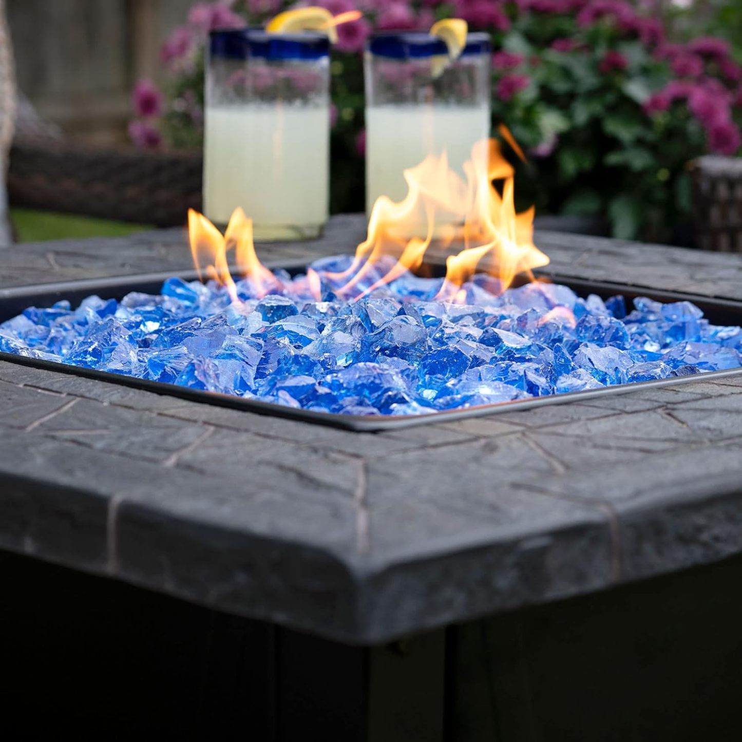 30 Inch Square 30,000 BTU Outdoor Propane Gas Patio Fire Table with Blue Fire Glass and Protective Cover