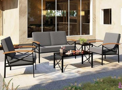 5 Piece Outdoor Patio Furniture Set, Metal Sofa Conversation Set