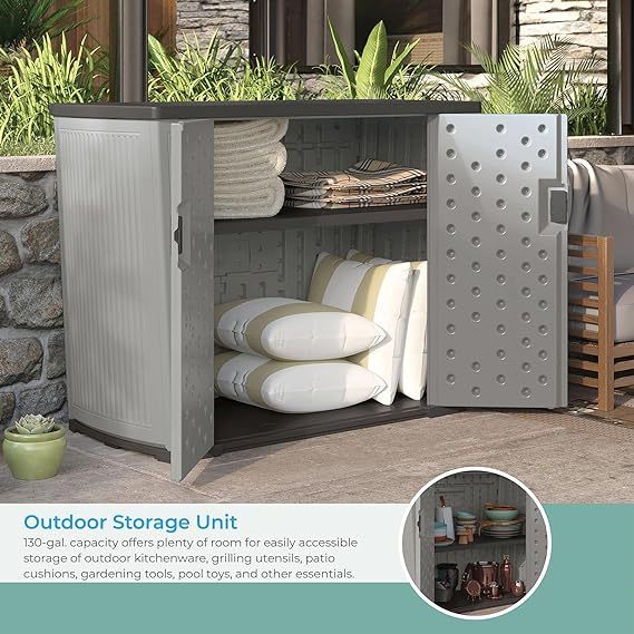 Outdoor Storage Unit, 130 Gallons, Peppercorn