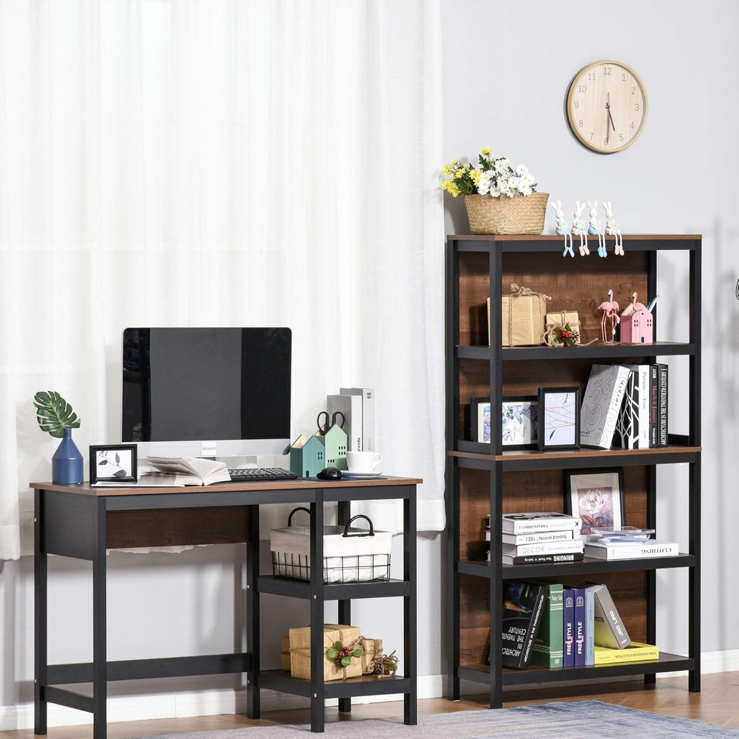 4 Tier Bookshelf Utility Organizer with Back Support and Anti-Topple Design