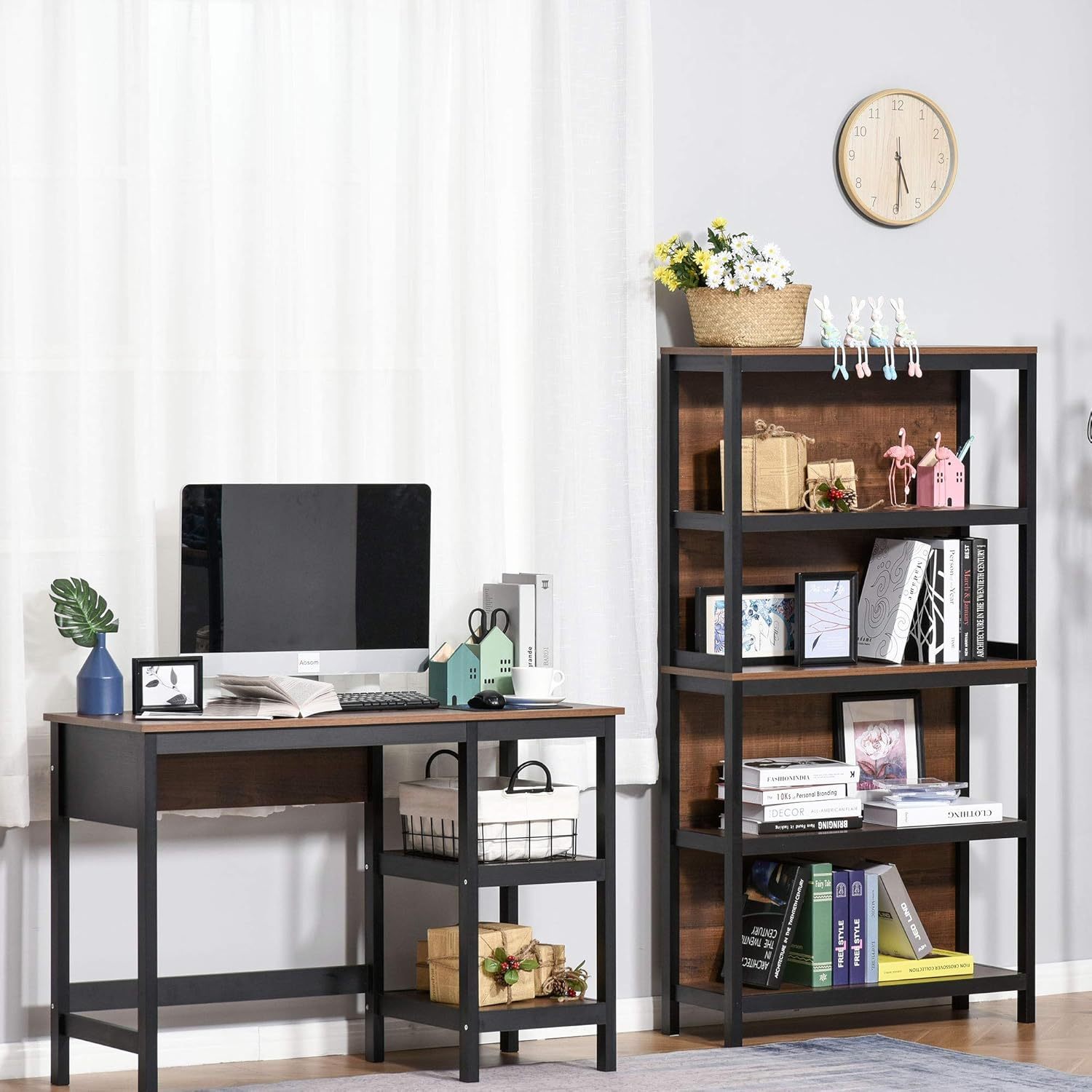 4 Tier Bookshelf Utility Organizer with Back Support and Anti-Topple Design