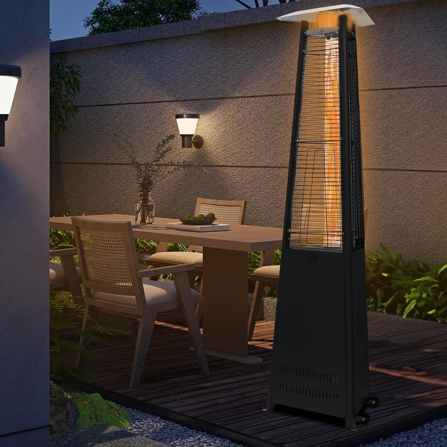 42000 BTU Propane Pyramid Patio Heater with Wheels and Glass Tube Flame Burner Outdoor Patio Heater for Commercial Use, Residential, Garden, Backyard, Porch, Deck, Balcony (Black)