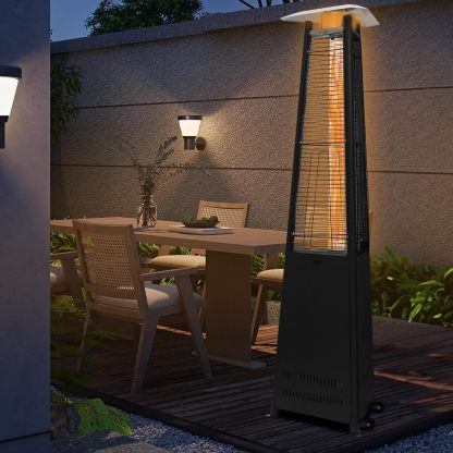 42000 BTU Propane Pyramid Patio Heater with Wheels and Glass Tube Flame Burner Outdoor Patio Heater for Commercial Use, Residential, Garden, Backyard, Porch, Deck, Balcony (Black)