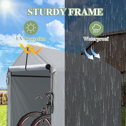 6 x 3Ft Outdoor Storage Shed Heavy Duty Portable Storage Shelter with Roll-up Zipper Door for Bike