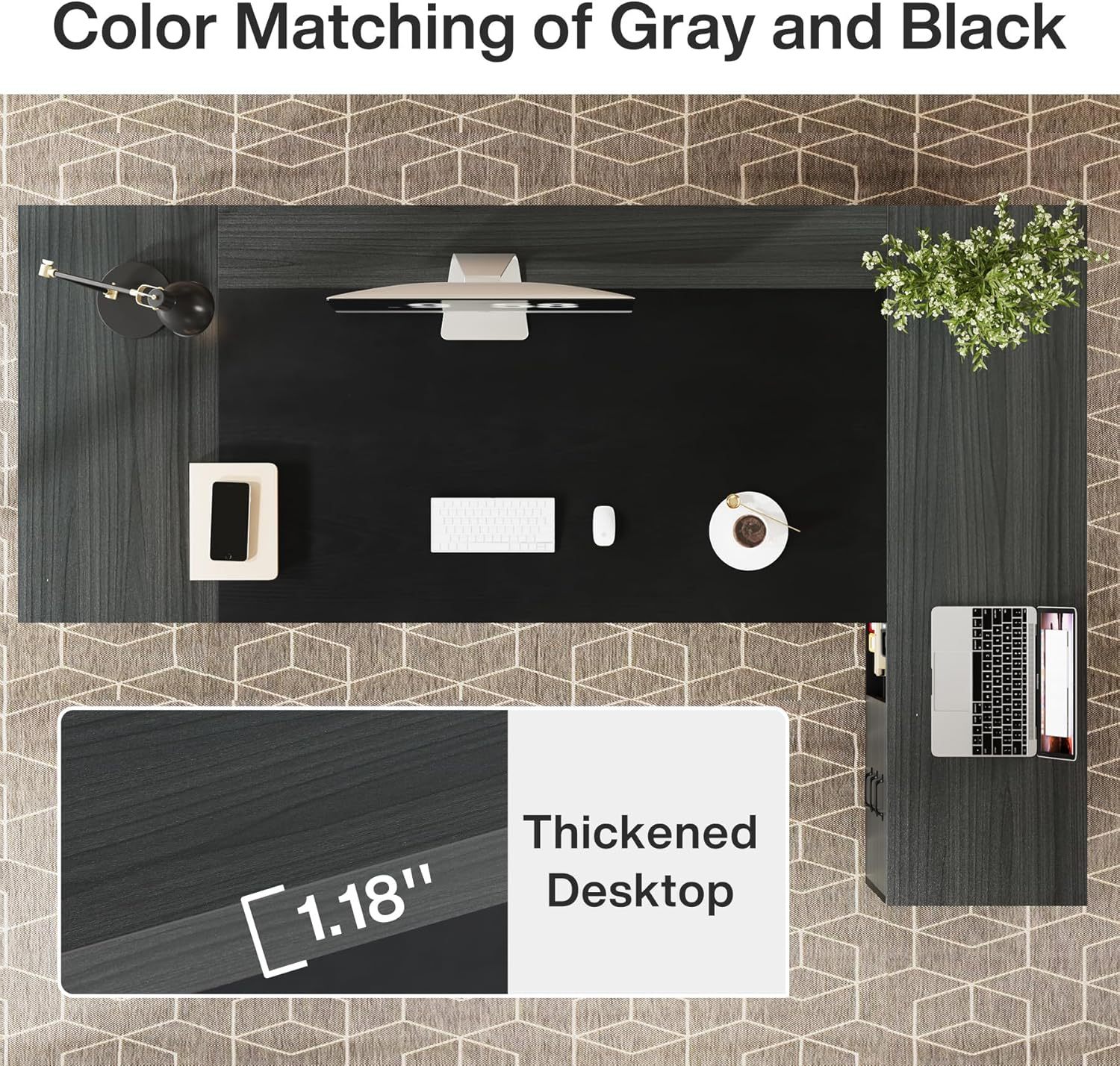 78" L-Shaped Executive Desk, Large Modern Office Desk with Drawers and Lateral File Cabinet