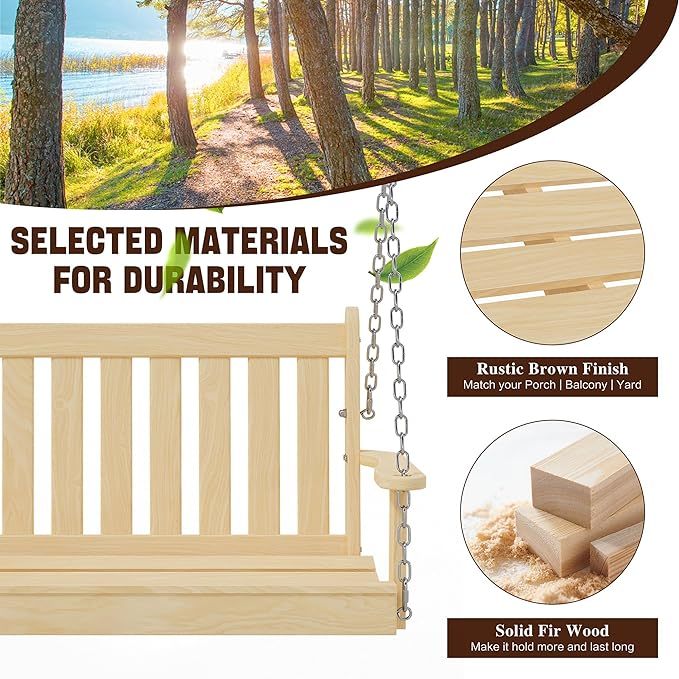Outdoor Patio Hanging Wooden Porch Swing 4FT with Chains