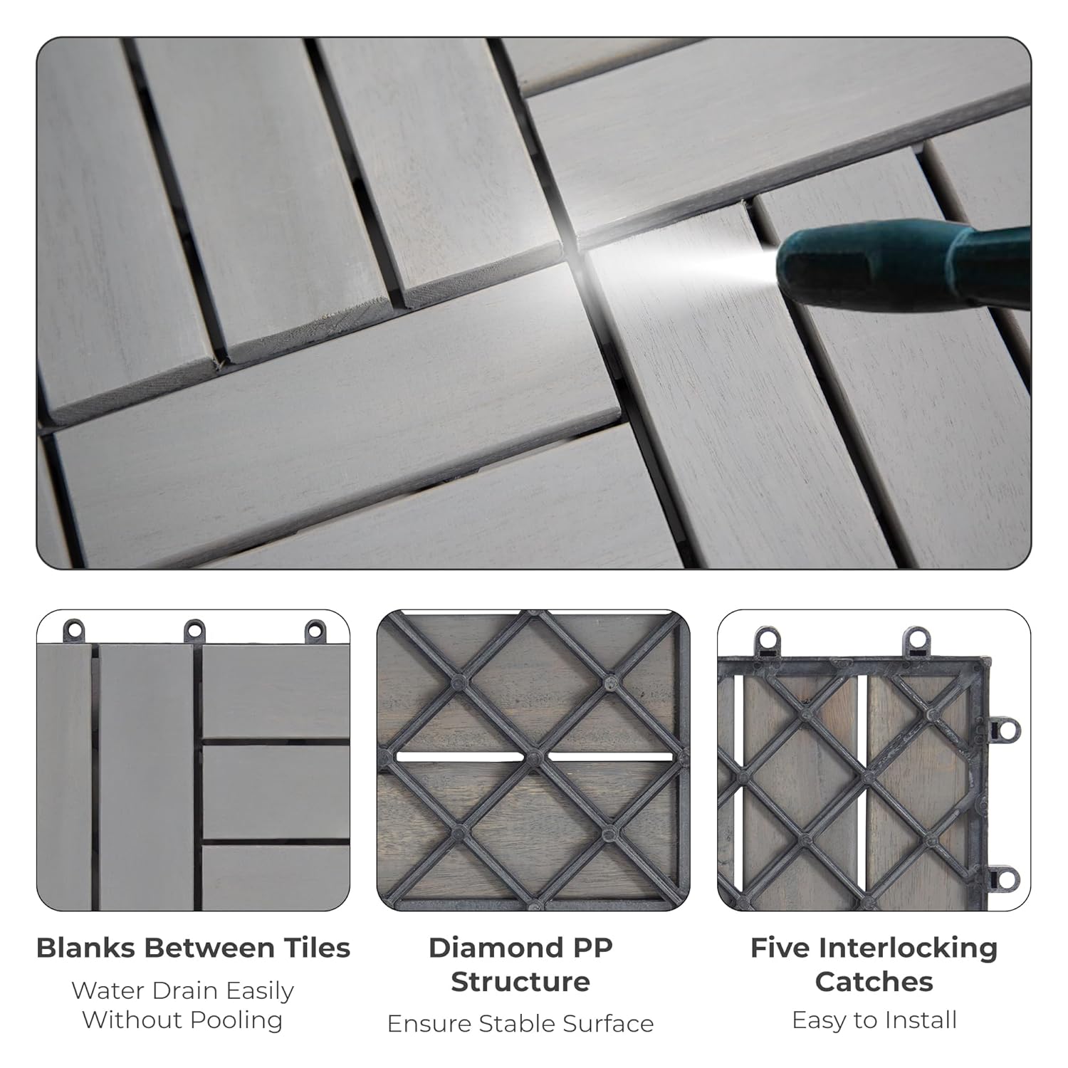Interlocking Deck Tiles 12"x12"x0.94'' Gray