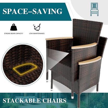 5 Piece Patio Dining Set, Wicker Patio Conversation Set with Wood Table Top