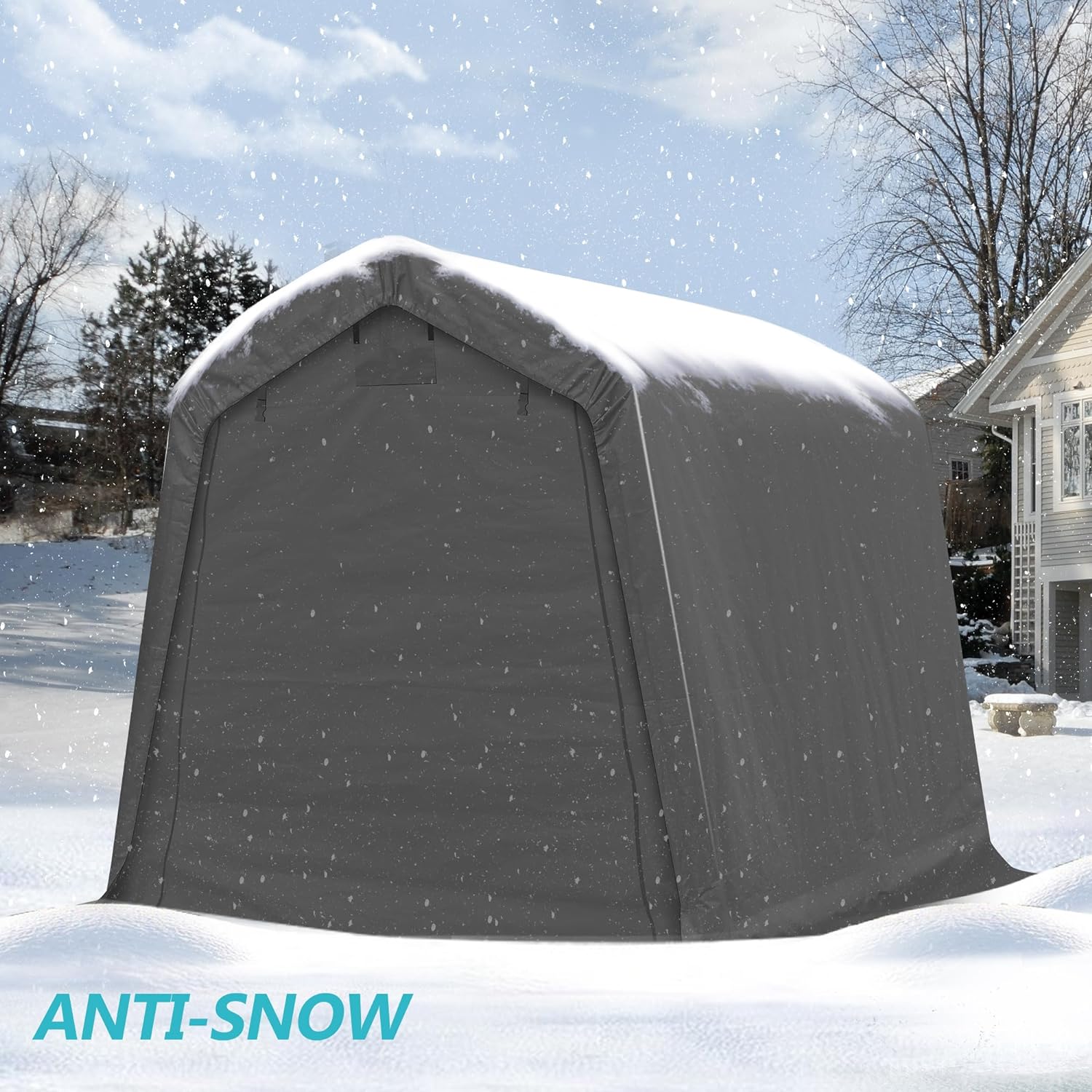 8x8Ft Ourdoor Storage Shed Shelter,Portable Shed Garage with Roll-up Zipper Door &Vent Window, Heavy Duty Storage Tent Carport for Bike,Motorcycle