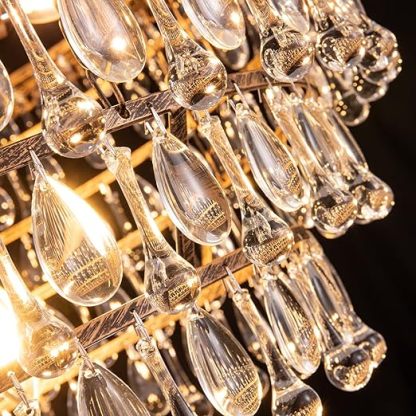 Crystal Chandelier Farmhouse 5 Tiers Crystal Light Fixtures Hanging Modern Bronze Ceiling Pendant Light, Chandeliers for Dining Room, Kitchen Island, Bedroom, Foyer, Entryway, Bar, W28-inch