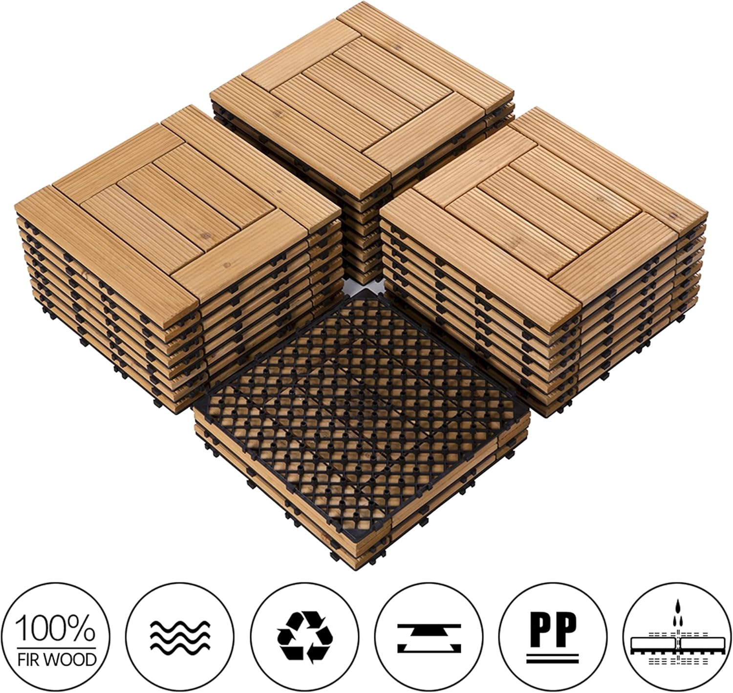27PCS Natural Wood Deck Tiles