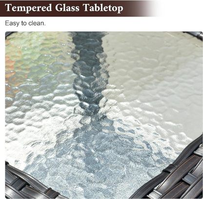 Patio Coffee Table Outdoor Rattan Wicker Side Table with Glass Top