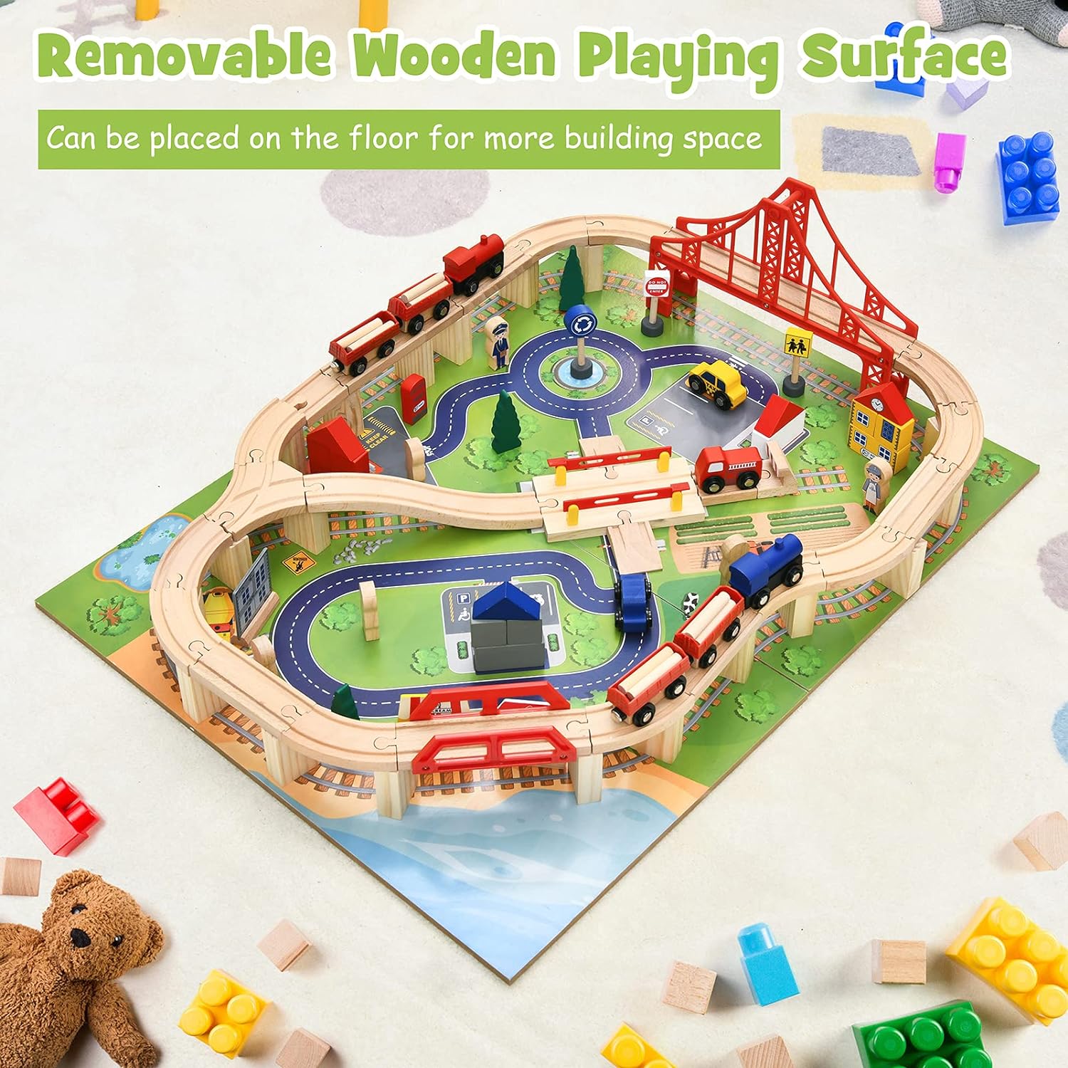 Wooden Kids Activity Table with Storage Drawer, 100 Multicolor Pieces
