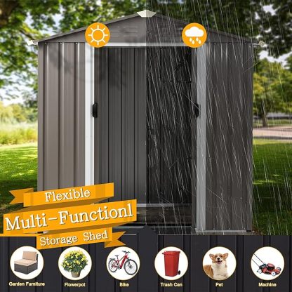 6X4 FT Outdoor Storage Shed, Waterproof Metal Garden Sheds with Lockable Double Door