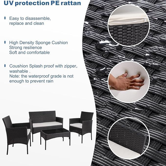 4 Piece Outdoor Patio Furniture Sets, Small Wicker Patio Conversation Furniture Rattan Chair Set