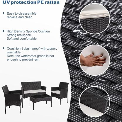 4 Piece Outdoor Patio Furniture Sets, Small Wicker Patio Conversation Furniture Rattan Chair Set