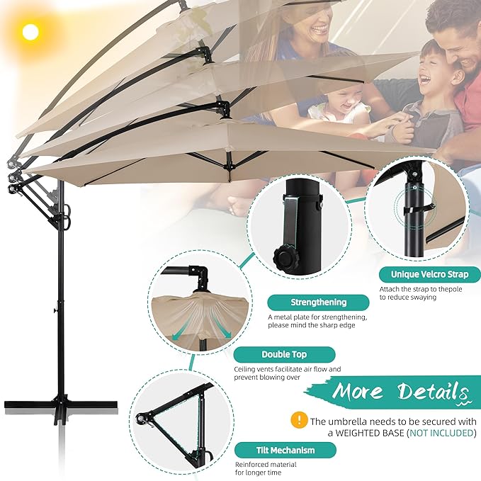 Patio Offset Umbrella with Easy Tilt Adjustment,Crank and Cross Base